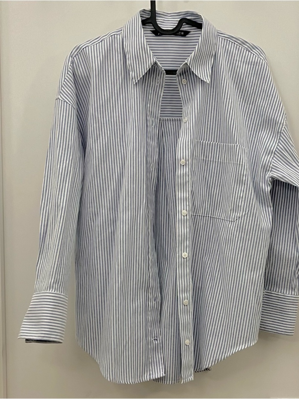 Women's Blue and White Striped Button-Down Shirt